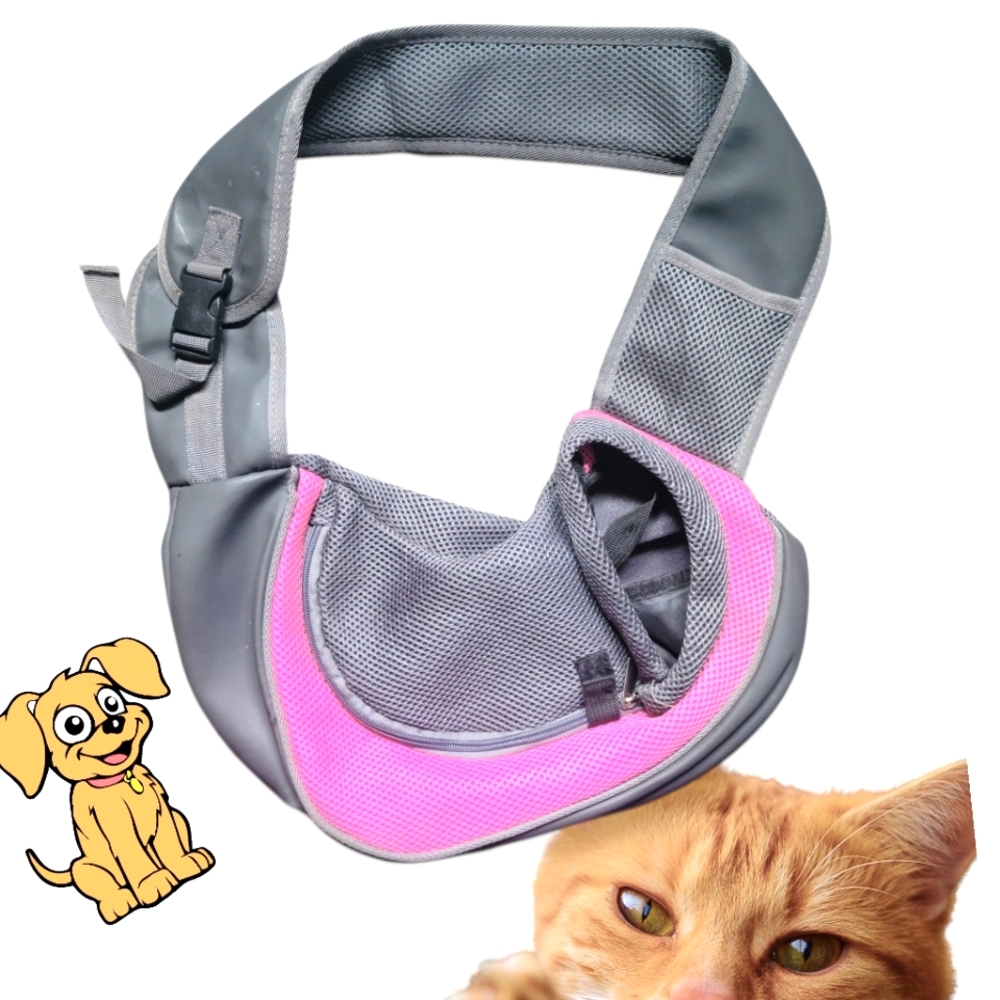 PET CARRIER - Messenger Bag Style Cat / Small Dog Carrier Gray & Bright Pink New